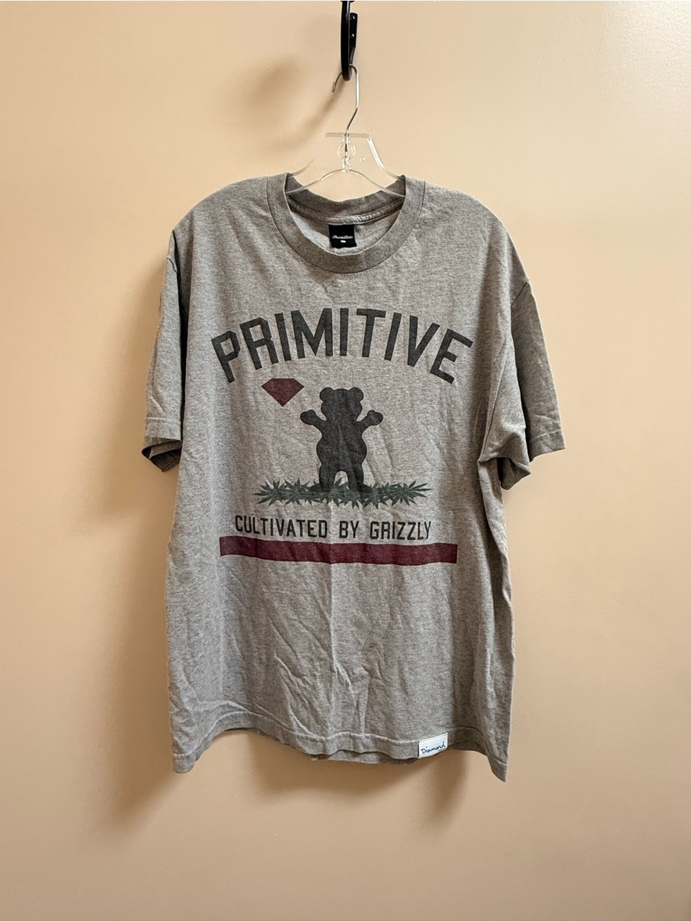 Primitive Gray Graphic Tee with Maroon Accents
